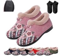 Dritnow Boots,Women’s Warm Cozy Floral Embroidered Winter Cotton Shoes,Non-Slip Soft-Soled Fur Lined Slip-on Loafer (Pink, Adult, Adulto, Donna, 43, Numero, Sistema Taglie Calzature EU, Media)