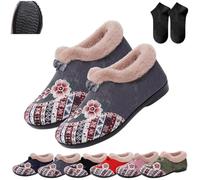 Dritnow Boots,Women’s Warm Cozy Floral Embroidered Winter Cotton Shoes,Non-Slip Soft-Soled Fur Lined Slip-on Loafer (Gray, Adult, Adulto, Donna, 36, Numero, Sistema Taglie Calzature EU, Media)