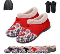 Dritnow Boots,Women’s Warm Cozy Floral Embroidered Winter Cotton Shoes,Non-Slip Soft-Soled Fur Lined Slip-on Loafer (Red, Adult, Adulto, Donna, 37, Numero, Sistema Taglie Calzature EU, Media)
