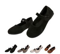 Dritnow Shoes, Women's Suede Mary Jane Round Toe Ballet Shoes, with Straps Lightweight Breathable Comfortable Dressy Shoe (Black,36)