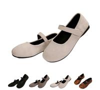 Dritnow Shoes, Women's Suede Mary Jane Round Toe Ballet Shoes, with Straps Lightweight Breathable Comfortable Dressy Shoe (White,41)