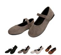 Dritnow Shoes, Women's Suede Mary Jane Round Toe Ballet Shoes, with Straps Lightweight Breathable Comfortable Dressy Shoe (Brown,38)