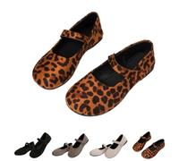 Dritnow Shoes, Women's Suede Mary Jane Round Toe Ballet Shoes, with Straps Lightweight Breathable Comfortable Dressy Shoe (Leopard Print,42)