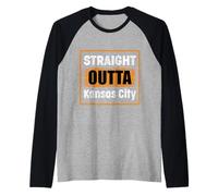 Dritto Fuori Kansas City Missouri USA Invecchiato Vintage Maglia con Maniche Raglan