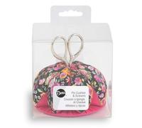 Dritz Pin Cushion with Scissors, Black/Pink Floral Puntaspilli, Tessuto, Nero/Rosa Floreale