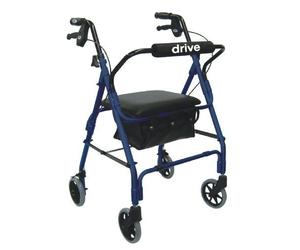 Drive Medical Lever Brake 4 Wheel Aluminum Rollator with Various Seating Options, Blue by Drive Medical