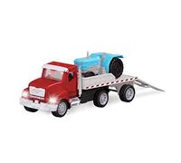 Driven by Battat - Micro Flatbed Truck - Camion giocattolo con rimorchio e trattore giocattolo in miniatura per bambini dai 3 anni in su (2 pezzi)