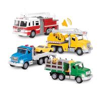 Driven by Battat - Confezione di quattro camion, 7 pollici - Set di camion giocattolo per bambini e ragazzi - Edilizia, emergenza, veicoli urbani - 3 anni +