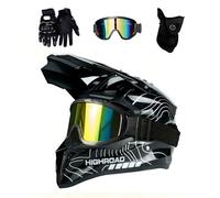 DriveNova Casco Integrale Motocross per Bambini e Adulti, Con Guanti Occhiali Maschera, Casco Motocross Integrale Motard Downhill, Caschi Moto Cross Integrali DOT Casco Downhill (Bianco, S-M)