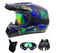 DriveNova Casco Integrale Motocross per Bambini e Adulti, Con Guanti Occhiali Maschera, Casco Motocross Integrale Motard Downhill, Caschi Moto Cross Integrali DOT Casco Downhill (S-M)