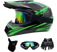 DriveNova Casco Integrale MTB per Bambini, Casco Integrale MTB Downhill e Motocross per Bambini con Guanti, Maschera e Occhiali, Caschi da Moto per Ragazzi con Fodere Del Casco (Verde, S-M)