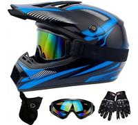 DriveNova Casco Integrale MTB per Bambini, Casco Integrale MTB Downhill e Motocross per Bambini con Guanti, Maschera e Occhiali, Caschi da Moto per Ragazzi con Fodere Del Casco (Blu, S-M)