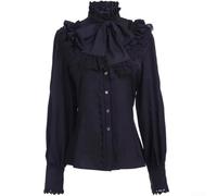 Drivstraw Camicetta vittoriana da donna, camicia gotica Lolita con maniche lunghe e dettagli con volant di loto, top a collo alto in stile vintage, tessuto di poliestere non elasticizzato (M, nero)