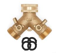 Drivstraw Connettore collettore a Y a 2 vie in ottone resistente con valvole ONOFF per doppia uscita dell'acqua, divisore d'acqua in ottone a prova di perdite, per rubinetti esterni,