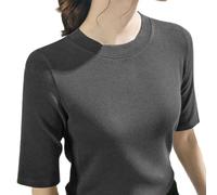 Drivstraw Maglietta casual da donna a mezza manica tinta unita girocollo pullover top elastico per slim fit maglia t-shirt per tutti i giorni vacanze feste quattro stagioni (L grigio scuro)