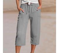 Drivstraw Pantaloni da donna a sette quarti per tutti i giorni con tessuto misto cotone e lino elastico in vita e attività plissettate sul davanti (M grigio)