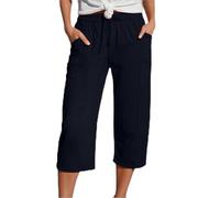 Drivstraw Pantaloni da donna a sette quarti per tutti i giorni con tessuto misto cotone e lino, elastico in vita e attività plissettate sul davanti (XXL nero)