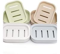 Drivstraw Portasapone in plastica con drenaggio a doppio strato per sapone da bar, set da 4 contenitori per sapone per doccia, bagno e cucina, design quadrato compatto, resistente alla polvere