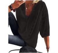 Drivstraw Pullover da donna in poliestere con scollo a U migliorato in pizzo con dettagli scavi e maniche a sette punti (XXXL nero)
