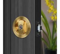 Drivstraw Serratura rotonda per porte scorrevoli del bagno, chiusura a gancio integrata in lega di zinco, compatibilità di spessore 35-50 mm, nero opaco/oro spazzolato/spazzolato (oro)