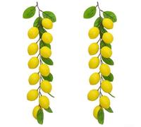 Drivstraw Strisce artificiali in rattan di limone per la decorazione della casa e del giardino - Confezione da 2 decorazioni realistiche per interni di limone verde e giallo, lunghezza totale 50 cm