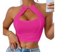 Drivstraw Top da donna a costine con scollo all'americana e schiena | Texture a costine, scollo all'americana, schiena scoperta, per una vestibilità aderente, abbigliamento primaverile estivo