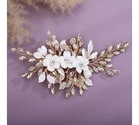 DRJUSS Fermaglio per capelli da sposa Fiore di strass Rosso Blu Accessori per la testa di nozze Gioielli Trendy Copricapo verde rosa per le donne Diademi d'argento-oro