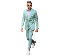 Drkobr Uomo 2 Pezzi Completo di Menta Set Giacca e Pantaloni con Un Bottone Smoking Casuale da Sposa