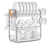 DRMEE Scolapiatti Stabile 3 Tier Dish Drainer Rack Holder Piatto In Metallo Stendino Piatto Piatto Tazza Posate Scolapiatti Rack Supporto Per Piatti Da Cucina Moderno Organizzatore da Cucina