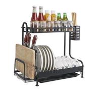 DRMEE Scolapiatti Stabile Portapiatti in Metallo A 2 Livelli Forniture da Cucina Portaspezie Portaoggetti Multifunzionale Portapiatti Portaoggetti Portaoggetti Moderno Organizzatore da Cucina
