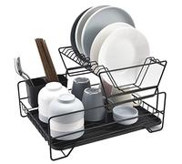 DRMEE Scolapiatti Stabile Scolapiatti A 2 Strati Con Scolapiatti E Vaschetta Raccogligocce E Portaposate In Fili Metallici Salvaspazio Moderno Organizzatore da Cucina(Black)