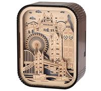 DRMFLE 3D Londra Souvenir, Legno Artigianato Taglio Laser Londra Landmark Building Model UK Regali souvenir di viaggio Big Ben Tower Bridge London Eye Tower di Londra, ornamenti in legno da scrivania