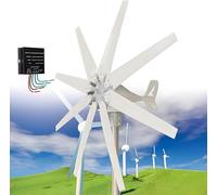 Drmoxin Kit Generatore Eolico Ad ASSE Verticale da 10000 W, Mulino a Vent.o a 8 Pale con Controller Mppt, Efficiente 12 V/24 V/48 V/220 V per Uso Domestico E Commerciale 24V