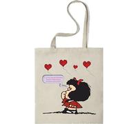 DrMugcollection - Borsa Mafalda con scritta Volamos más alto? (Voliamo più Alto?), beige, 38 x 42 cm