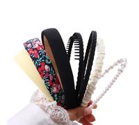 Drnytunk 7 cerchietti per capelli da donna e ragazza, con perle, morbidi e imbottiti, in plastica, antiscivolo, larghi, accessori per capelli per donne, regali di compleanno (nero)
