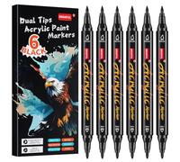 Droaful Pennarelli acrilici neri, 6 pennarelli impermeabili a doppia punta, per pittura su roccia, tessuto, metallo, vetro, legno, tela, ceramica, zucche, uova, plastica, atossici e odori (6 nero)