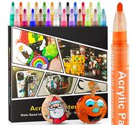 Droaful Pennarelli acrilici, Pennarello acrilico 24 colori impermeabili, per pittura su roccia, graffiti, pietra, ceramica, vetro, legno, tessuto, tela, porcellana, metallo, zucche, a base d'acqua