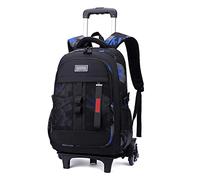 DROFOSREW Zaino Scuola Trolley Ragazzi Ragazze Zaini con Ruote Elementare Media Zaino Scuola Zainetti per studenti Cabina Viaggio Borsa (Camouflage Nero Blu)