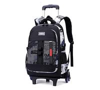 DROFOSREW Zaino Scuola Trolley Ragazzi Ragazze Zaini con Ruote Elementare Media Zaino Scuola Zainetti per studenti Cabina Viaggio Borsa (Lettere Bianco Nero)