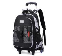 DROFOSREW Zaino Scuola Trolley Ragazzi Ragazze Zaini con Ruote Elementare Media Zaino Scuola Zainetti per studenti Cabina Viaggio Borsa (Camouflage Bianco Nero)