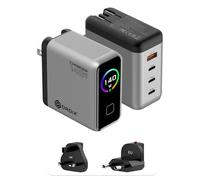 DROIX 140W Caricatore USB-C GaN: 4 Porte PD 3.1 con Display LCD & Adattatori (US/UK/EU). Compatibile con MacBook Pro, iPhone, Android [WHITE]