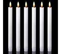DRomance Candeliere coniche bianche senza fiamma a LED, funzionamento a batteria con timer di 6 ore, 9,6 pollici in vera cera 3D stoppino senza fiamma, candele tremolanti per cena, matrimonio, Natale, set di 6