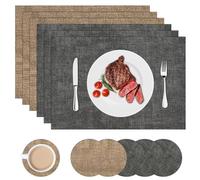 Dromzen 6 PCS Tovagliette in Pelle e Sottobicchieri(43×30cm, Nero, Marrone)
