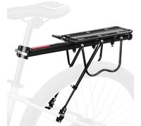 Dromzen Portapacchi Bici Posteriore, Porta Pacchi Bici con Riflettore, Portapacchi Mountain Bike, Portapacchi per Bicicletta, Portabagagli Regolabile per MTB Bici da Strada, Carico Massimo 50kg(Nero)