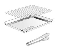 Dromzen Teglia Forno Rettangolare, Griglia Forno Teglie da Forno, Grigliare Raffreddamento in Acciaio Inox Teglia per Pizza, Leccarda Bistecchiera Inossidabile Teglie per Pizza da Forno