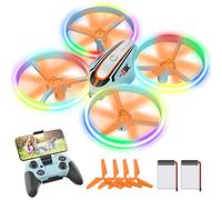 Drone con Telecamera per Bambini, Giocattolo Regalo Droni Telecomandati con Luce LED, RC Quadricottero Elicottero con Modalità Senza Testa, Funzione Hovering, 3D Flip e 2 Batterie