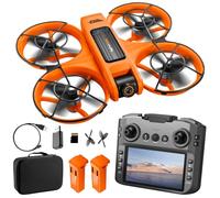 Drone con telecomando schermo da 4,9", doppia fotocamera HD, motore brushless, flip a 360°, stabilizzazione ottica, tempo di volo 15 minuti, resistente al vento, per principianti. (arancione)