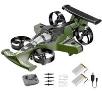Drone Volante For Auto RC 2 In 1, Drone For Auto Volante Con Telecomando Ricaricabile A Doppia Modalità Auto Acrobatiche Alla Deriva Ad Alta Velocità A 360° 2.4Ghz 4WD Veicolo(Green+Battery*2)