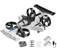 Drone Volante For Auto RC 2 In 1, Drone For Auto Volante Con Telecomando Ricaricabile A Doppia Modalità Auto Acrobatiche Alla Deriva Ad Alta Velocità A 360° 2.4Ghz 4WD Veicolo(White+Battery*2)