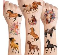 Drookaen Tatuaggi Cavalli per Bambini: 8 Foglie, Impermeabili, Adesivi per Ragazzi e Ragazze 5-12 Anni
